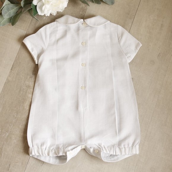 Boys Linen Romper Boutique 3/6 Month Portrait Special Occasion Vacation NWOT - Picture 4 of 4